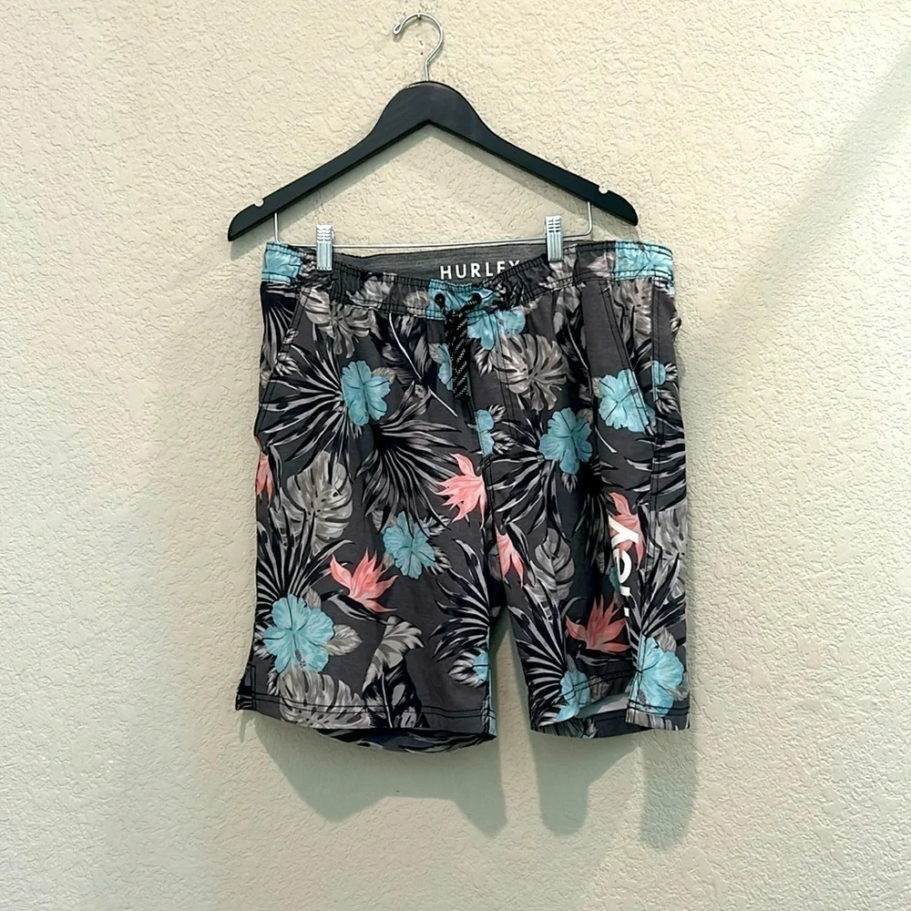 Hurley swim shorts size xl grey with flower pattern